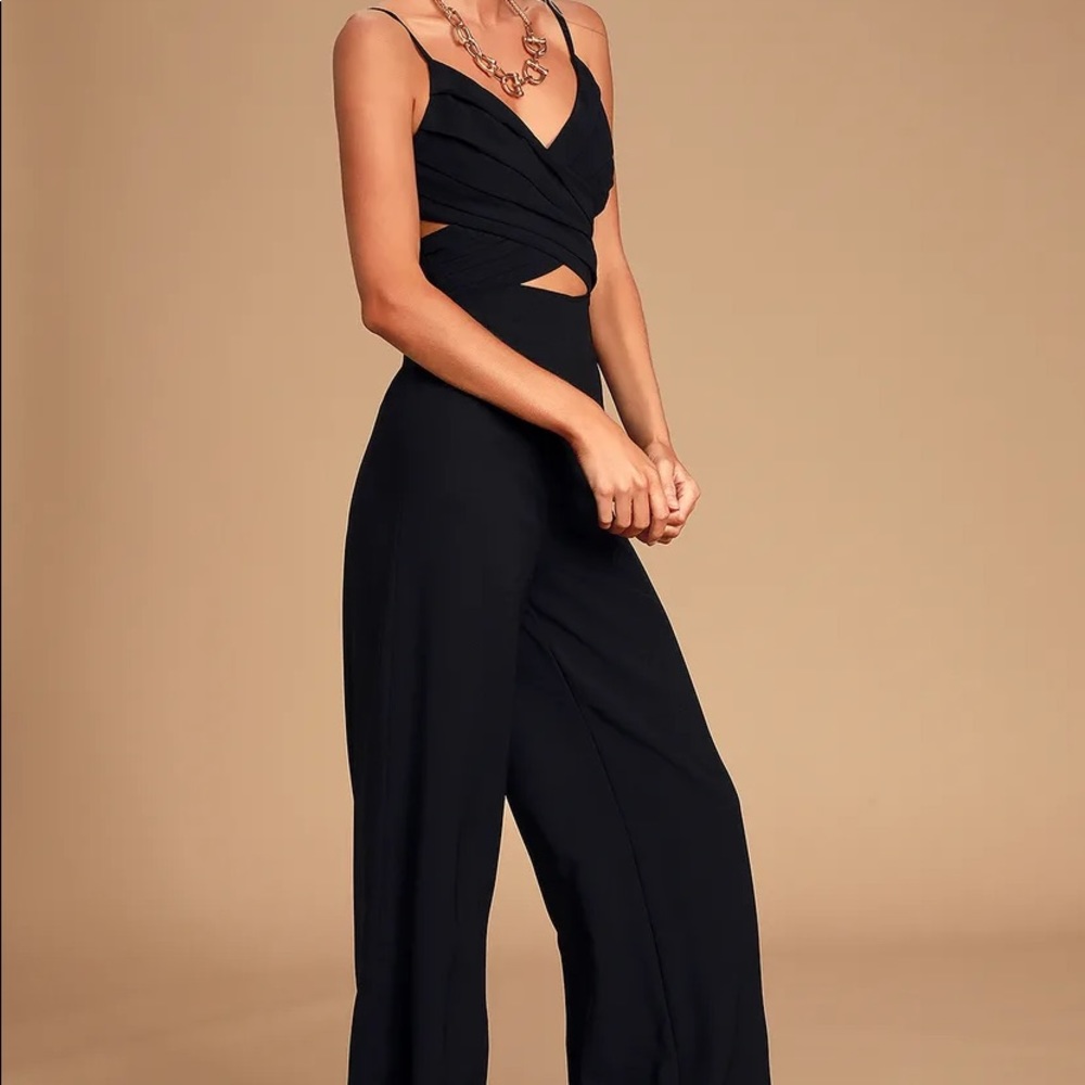 Lulus So Ladylike Black Surplice Cutout Jumpsuit
